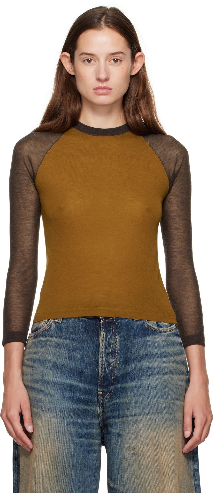 Majica Acne Studios Acne Studios Semi-Sheer T-Shirt Rjava | A60588-