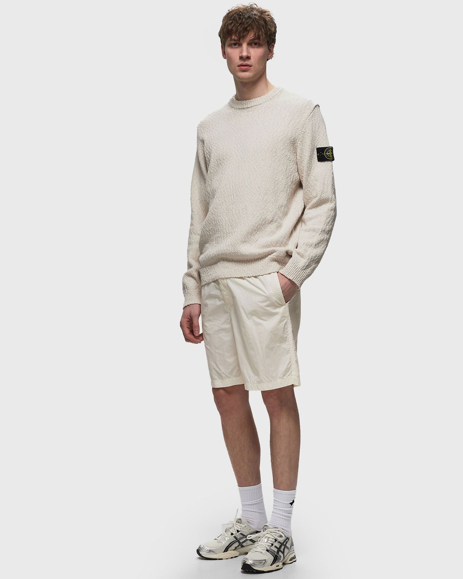 Pleteni pulover Stone Island Patch Crewneck Bež | 8015562B1.V0091, 1