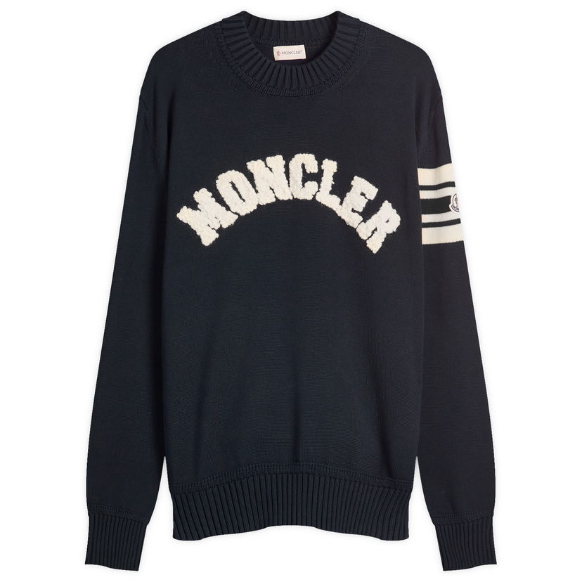 Pleteni pulover Moncler Men's Logo Crew Neck Knitwear, Size Large Mornarica | 9C000-09-M1367-776
