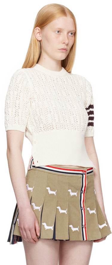 Pleteni pulover Thom Browne Thom Browne Pointelle Cable Stitch 4-Bar Sweater Bela | FKA495A-Y3017, 1