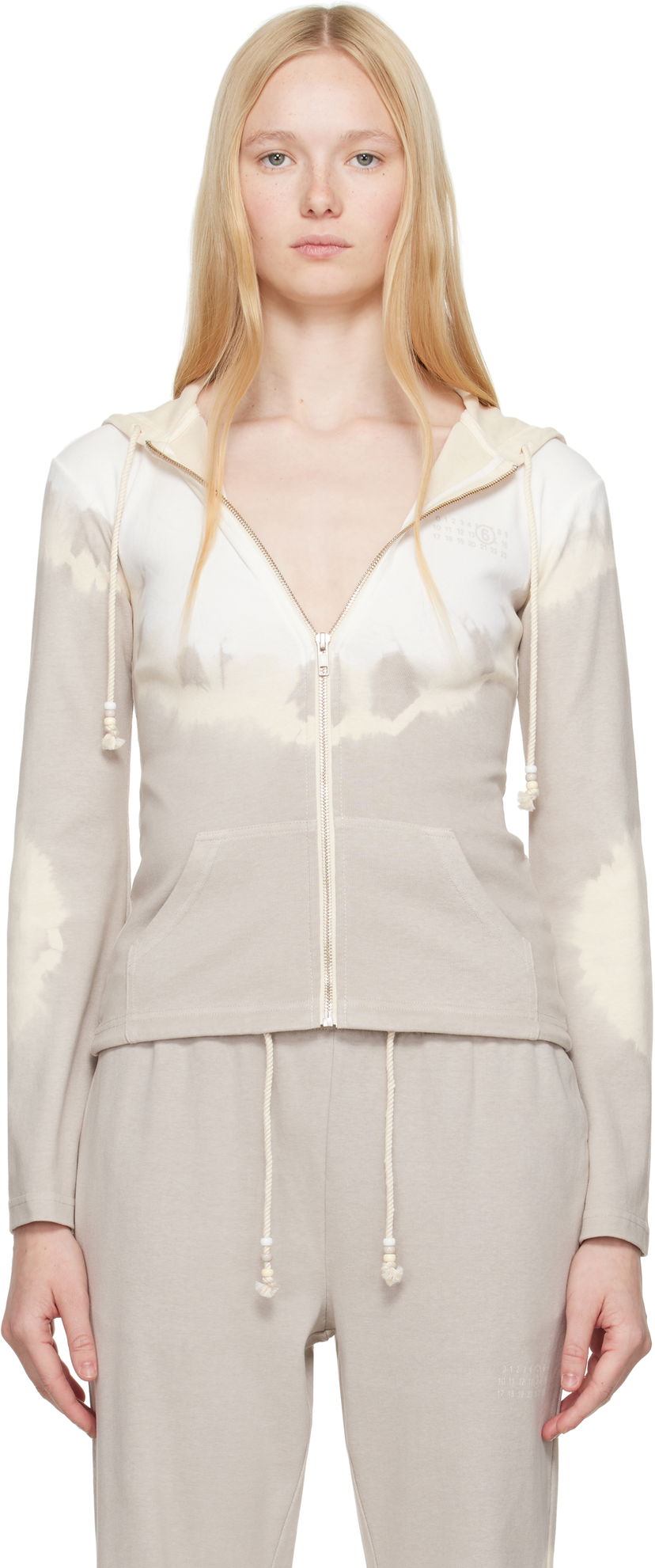 Pulover Maison Margiela MM6 Maison Margiela Interlock Cotton Jersey Zip-Up Hoodie Bež | S62HG0028 M20110