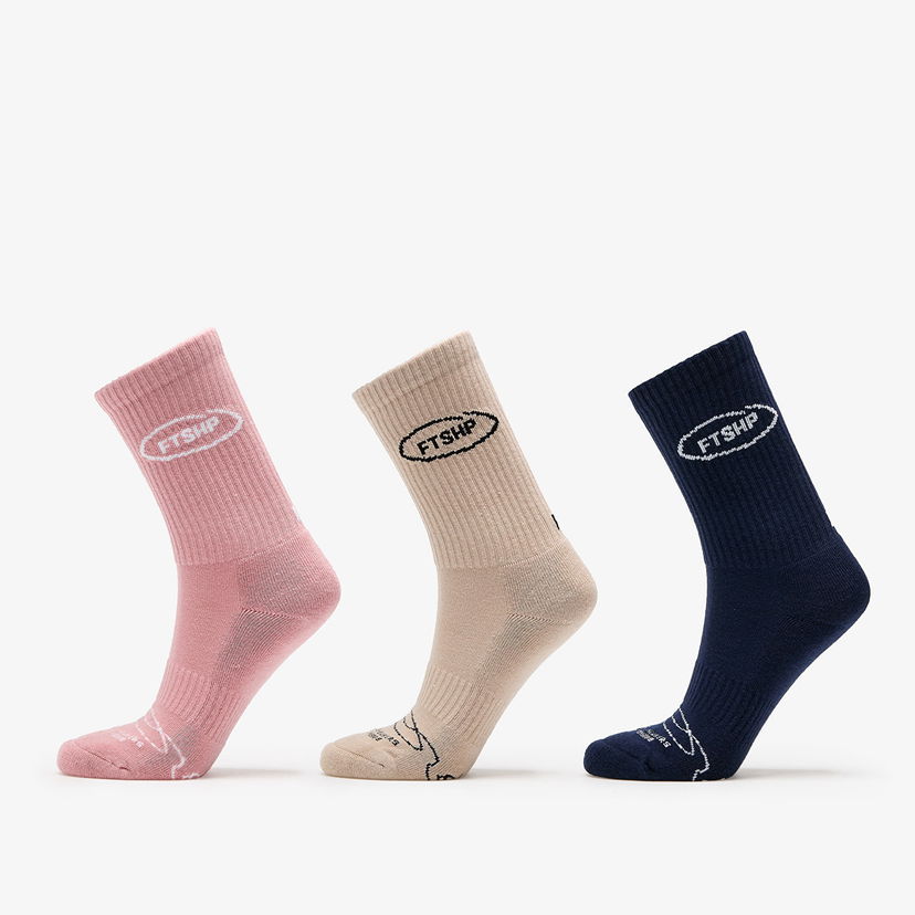 Nogavice Footshop Basic Crew Socks 3-Pack Navy/ Acru/ Pink Večbarvna | FTSHP_361