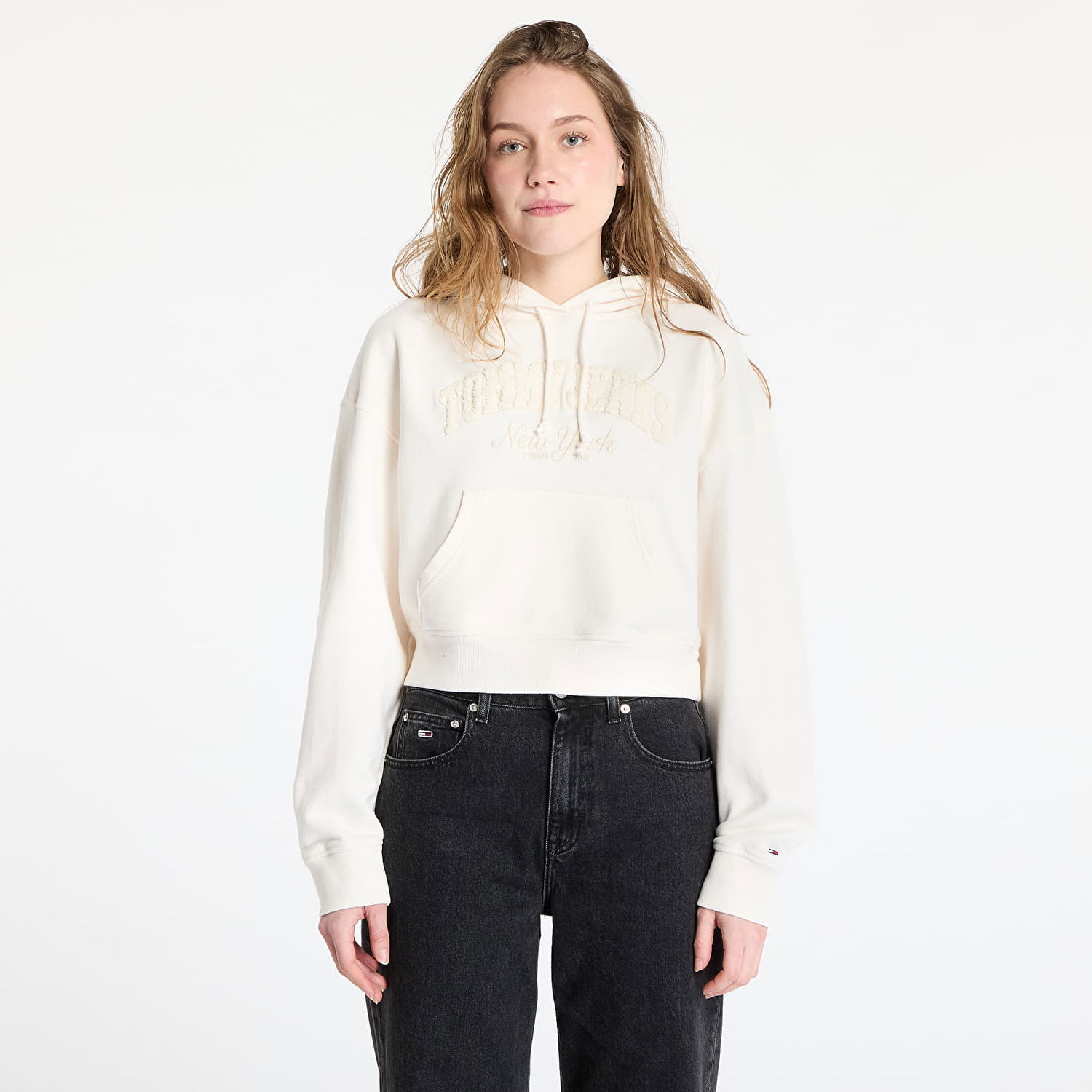Pulover Tommy Hilfiger Tommy Jeans Boxy Crop Varsity Hoodie Bela | DW0DW19413 YBH, 0