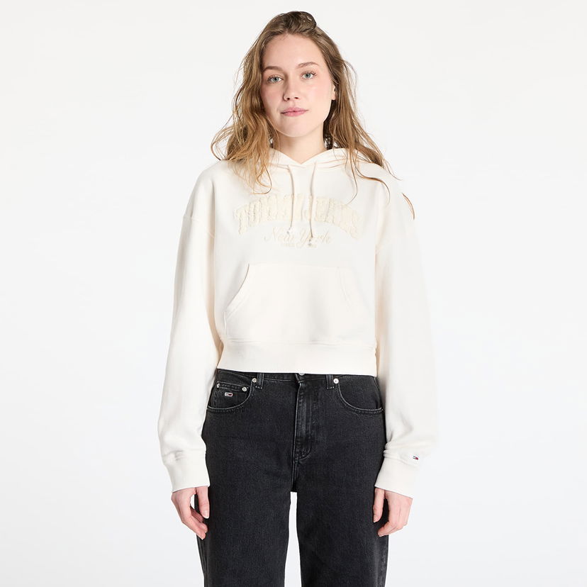 Pulover Tommy Hilfiger Tommy Jeans Boxy Crop Varsity Hoodie Bela | DW0DW19413 YBH