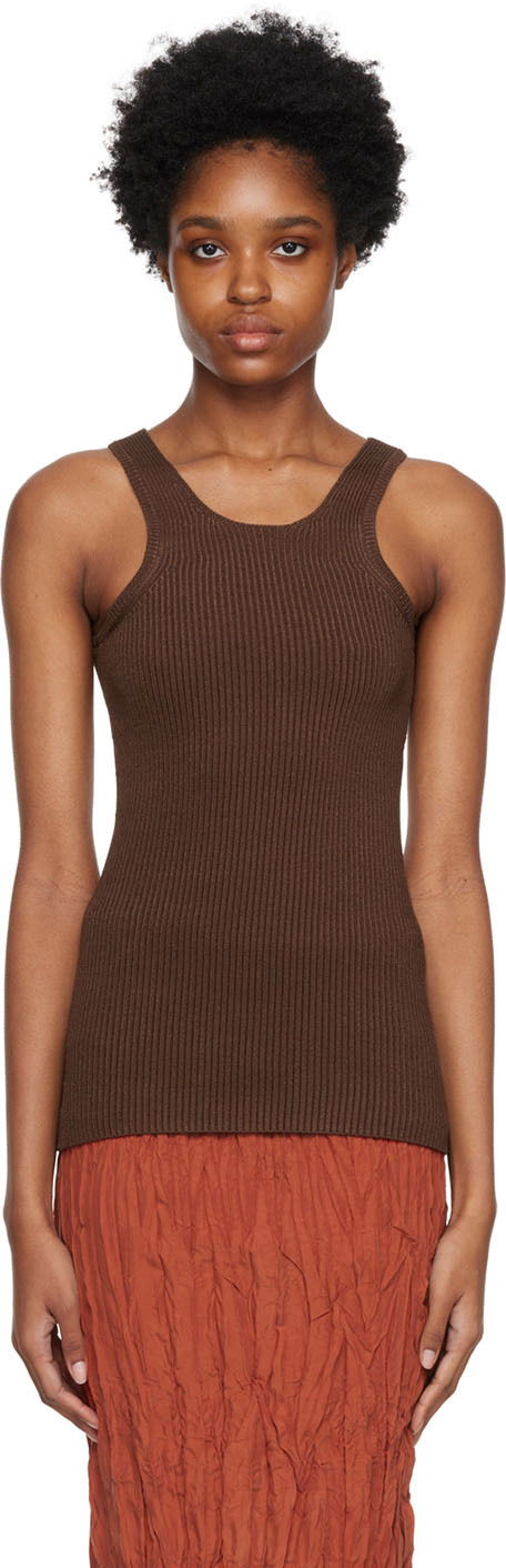 Majica brez rokavov TOTEME Curved Compact Tank Top Rjava | 223-592-320