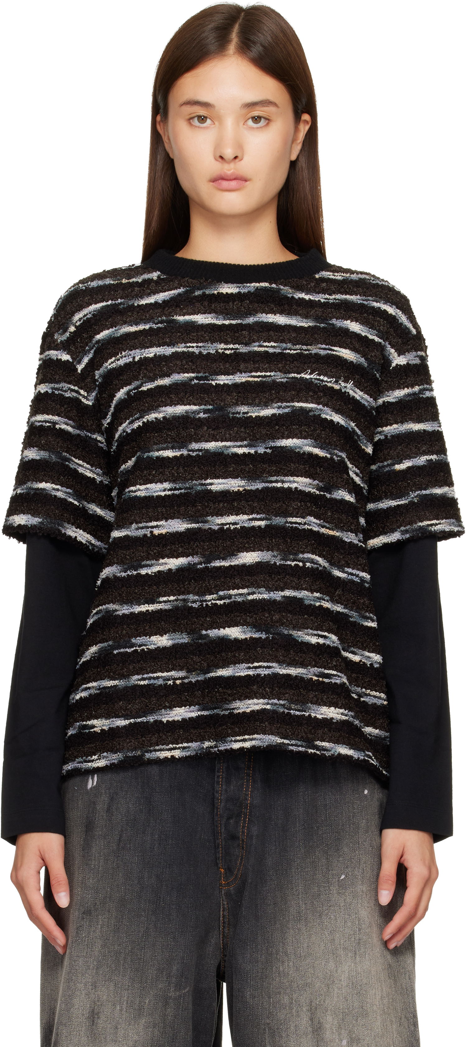 Pleteni pulover Andersson Bell Textured Striped Short-Sleeve Layered Sweater Večbarvna | atb1373u, 0