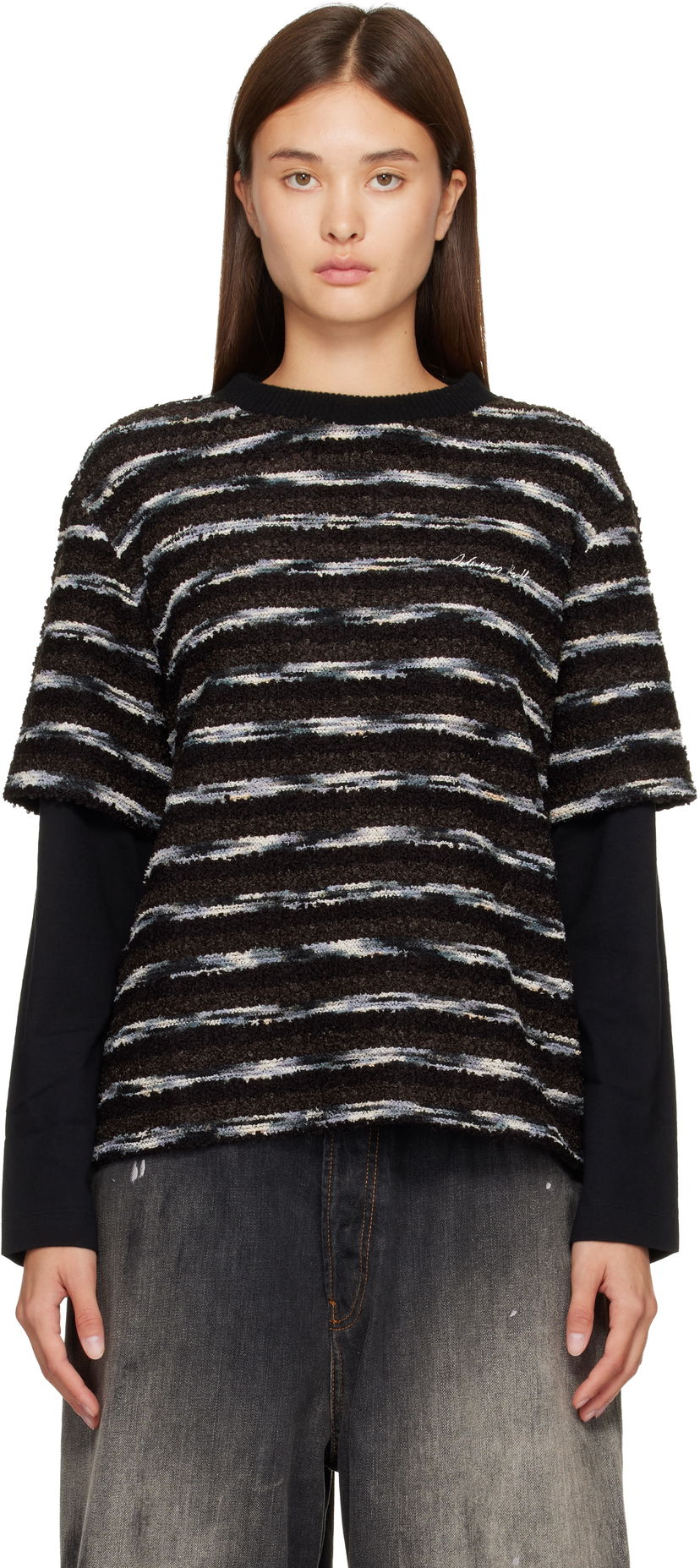 Pleteni pulover Andersson Bell Textured Striped Short-Sleeve Layered Sweater Večbarvna | atb1373u