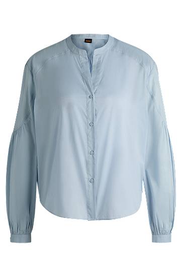 Srajce BOSS Cotton Voile Regular-Fit Blouse with Wide Sleeves Modra | 50509827
