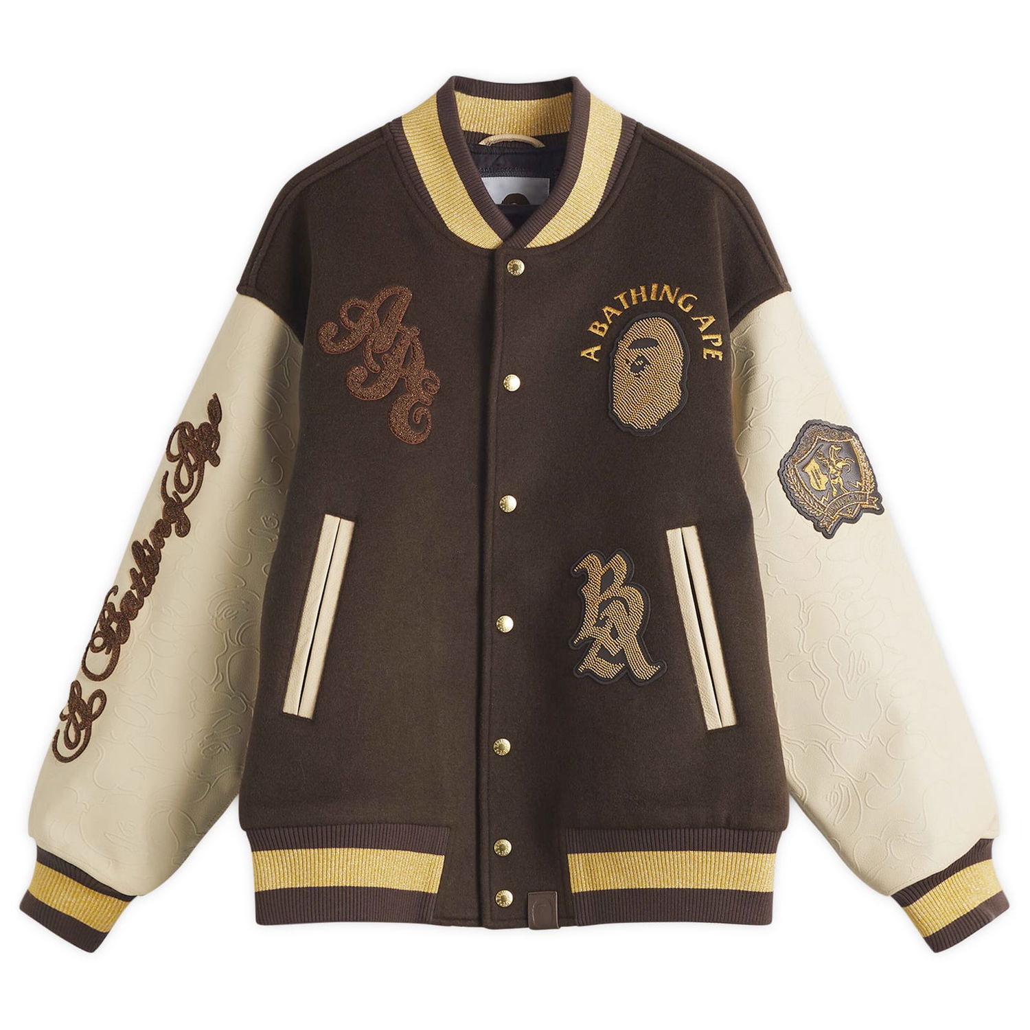Bomber jakna BAPE Line Camo Logo Wool Varsity Jacket, Size Large Rjava | 001HJL301302M-BRN, 0