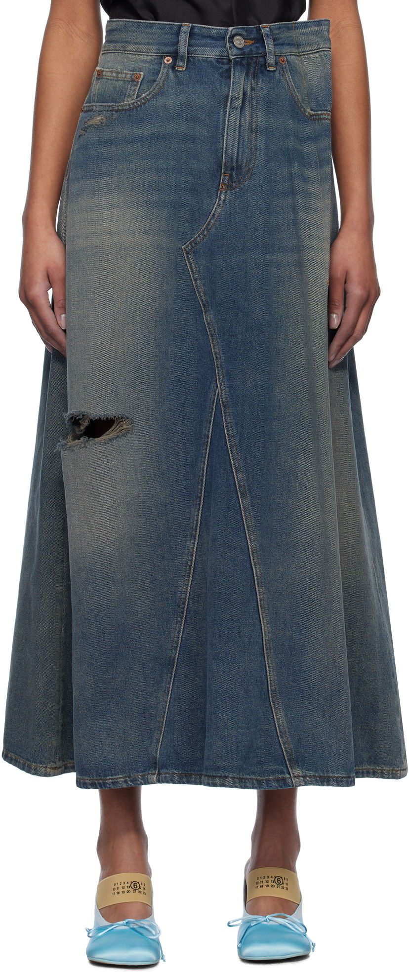 Krila Maison Margiela Maison Margiela Darting Denim Midi Skirt Modra | S52ME0022 M30017