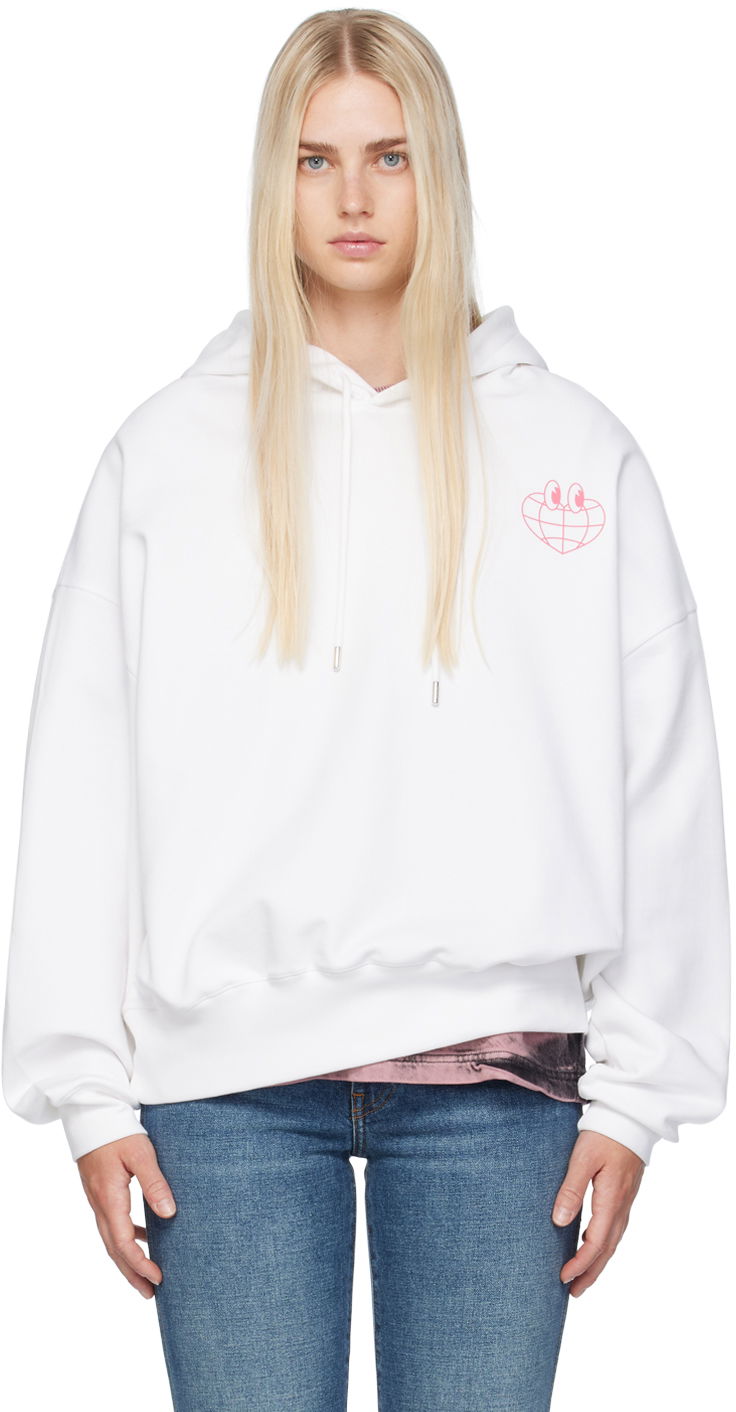 Pulover Moschino Jeans Globe Print Hoodie Bela | 242K11701