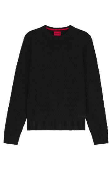 Pleteni pulover BOSS Cotton sweater with 3D knit structure Črna | 50546995