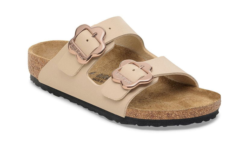 Superge in čevlji Birkenstock Arizona Flower Buckle Birko-Flor Narrow Fit Sandal Bež | 1030419