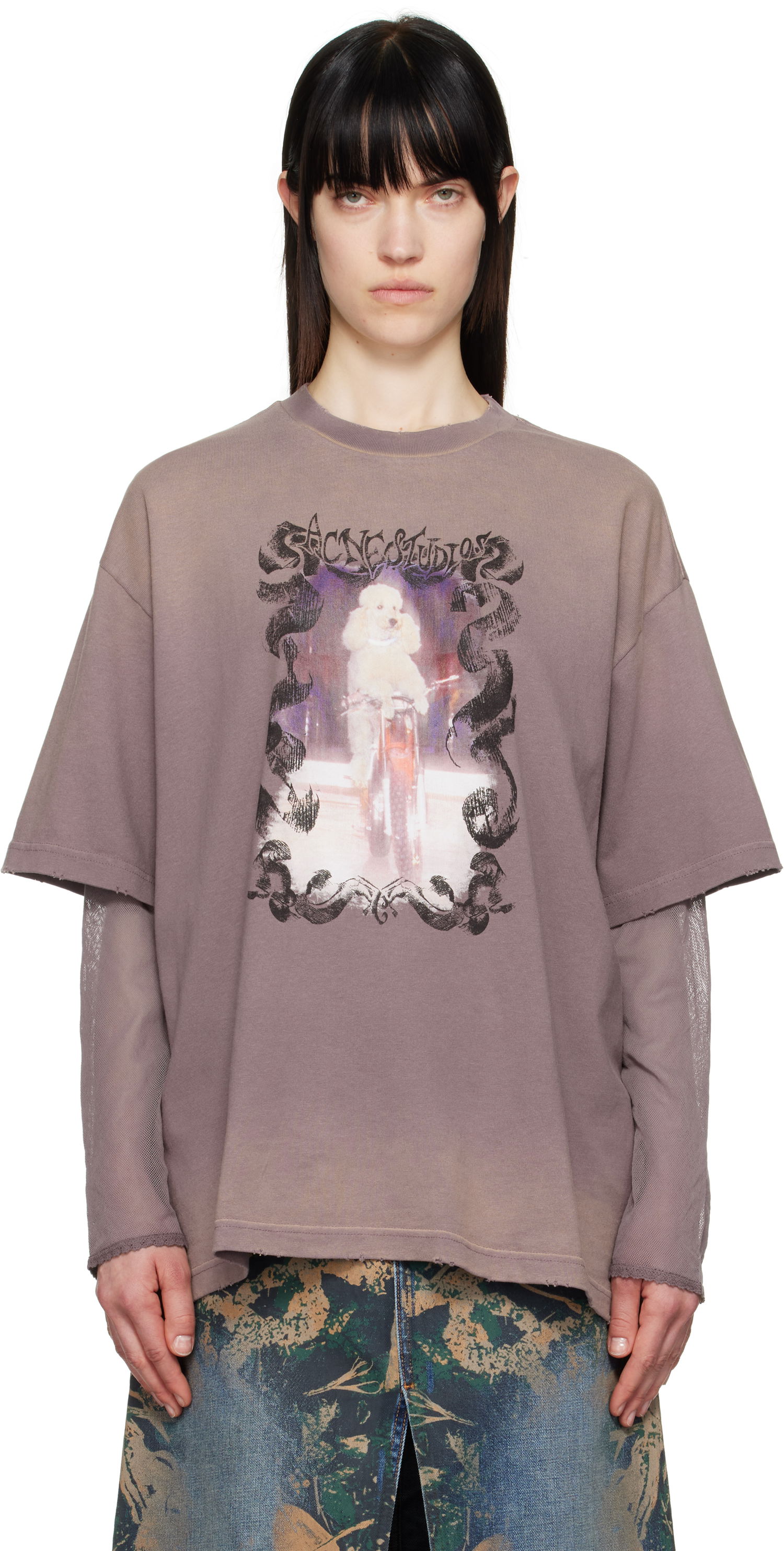 Majica Acne Studios Acne Studios Layered Poodle Print T-Shirt Lila | AL0454-, 0