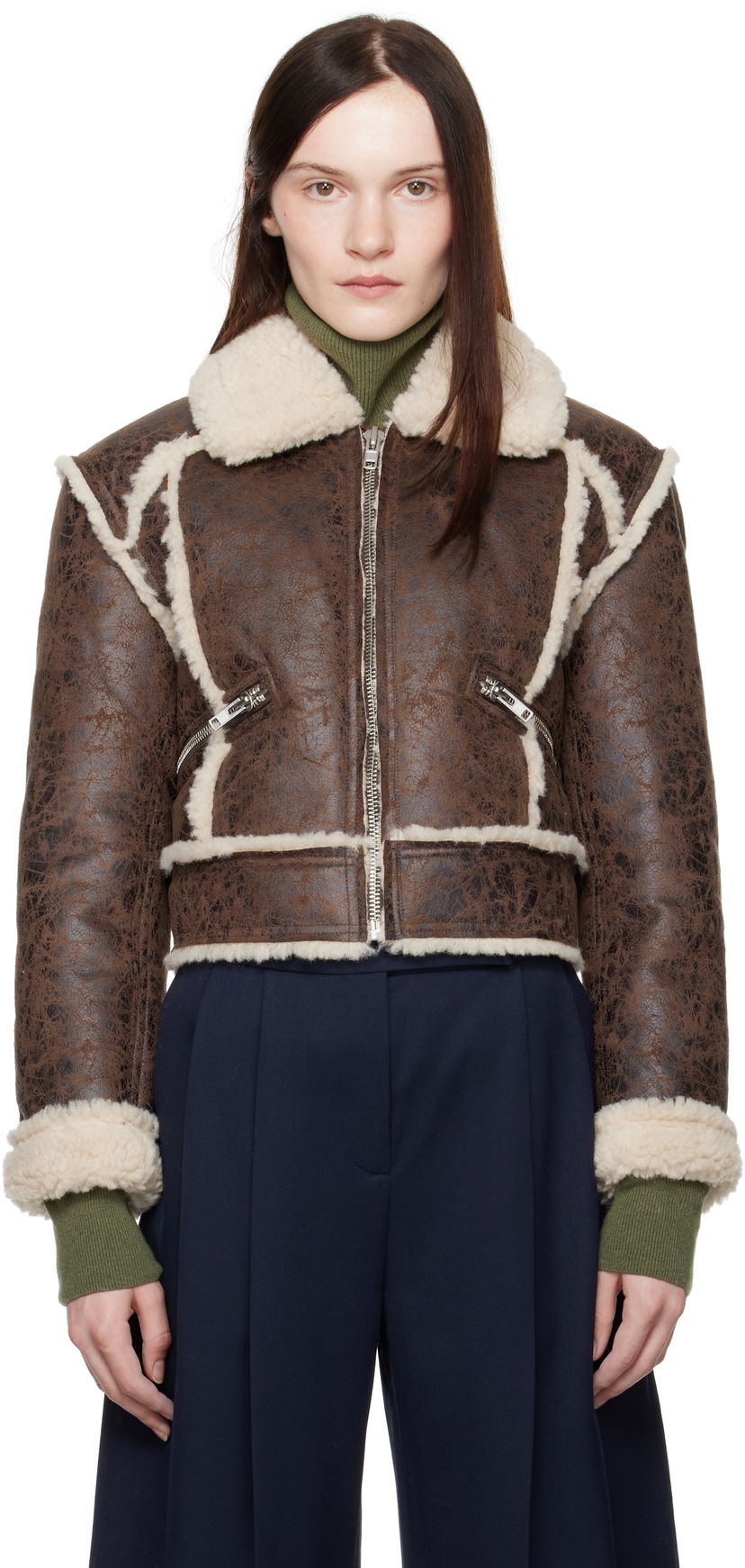 Bomber jakna STAND STUDIO Faux Leather and Sherpa Jacket Rjava | 66402-9996