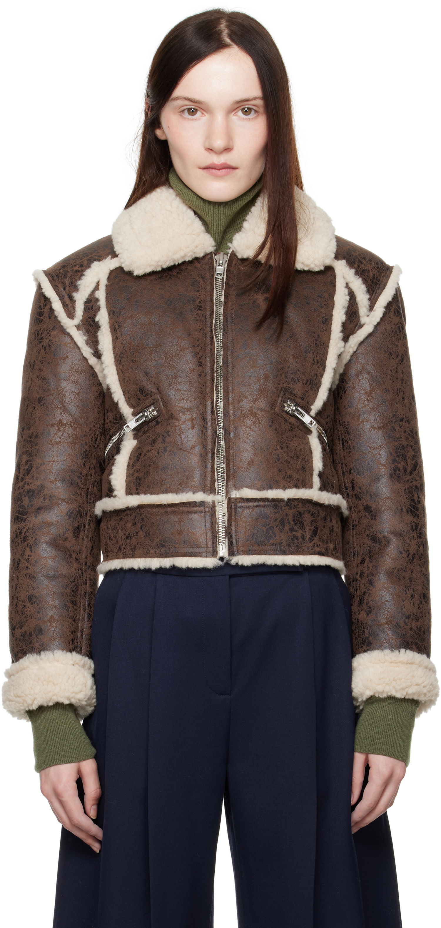 Bomber jakna STAND STUDIO Faux Leather and Sherpa Jacket Rjava | 66402-9996, 0