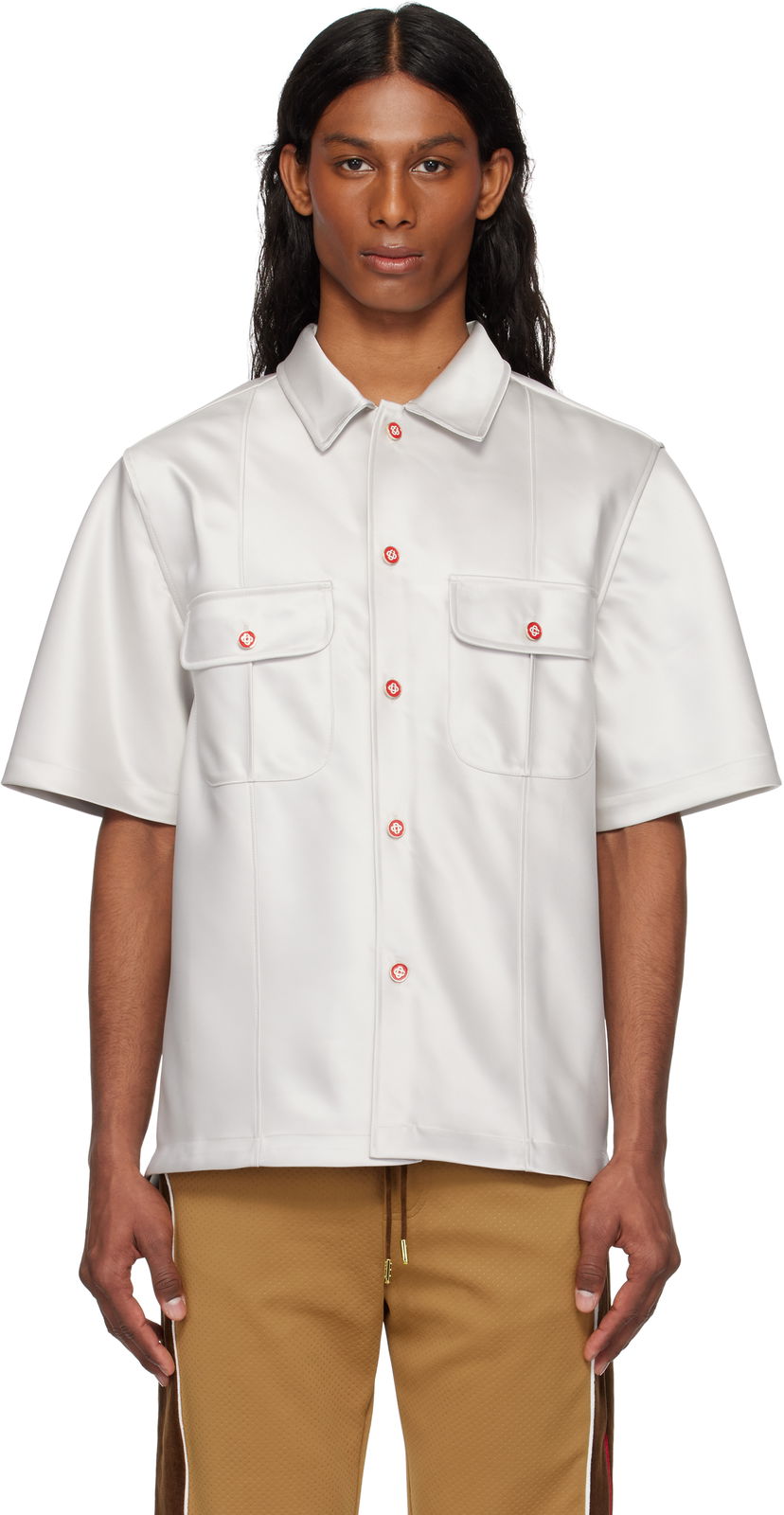 Srajce Casablanca Casablanca Short Sleeve Satin Shirt Bela | MS25-SH-169-01