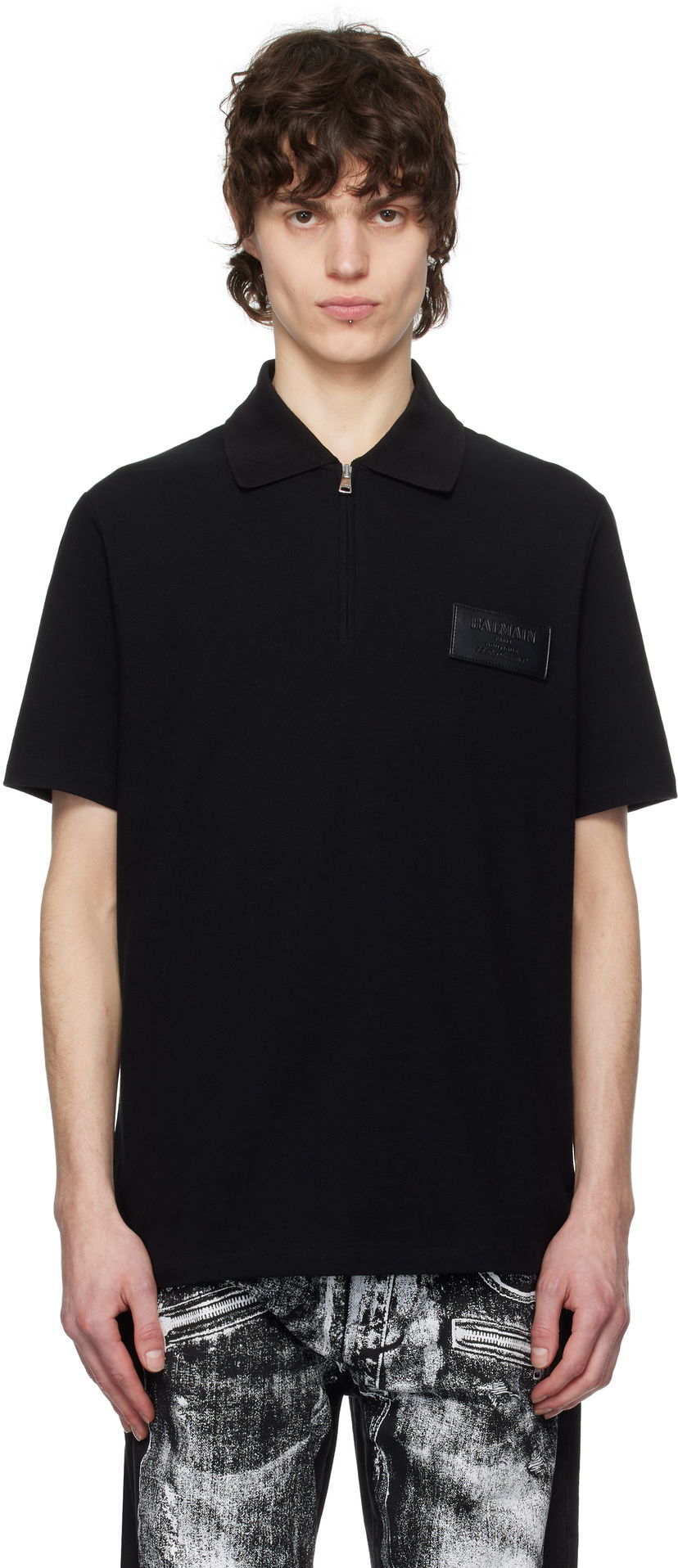 Polo majica Balmain Balmain Logo Patch Polo Črna | EH1GC027BC92