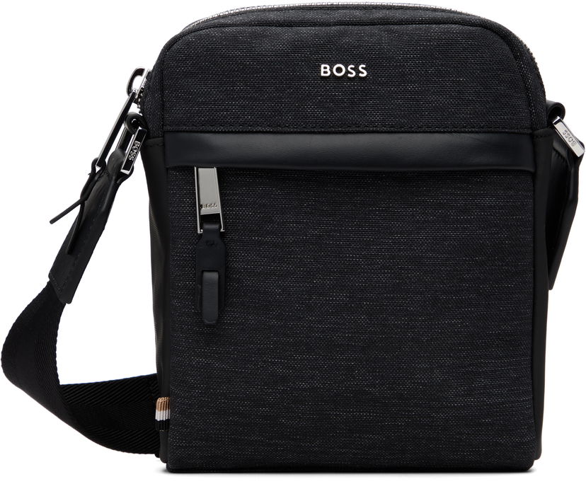 Torba za čez ramo BOSS Textured Fabric Crossbody Bag with Logo Hardware Črna | 50548022