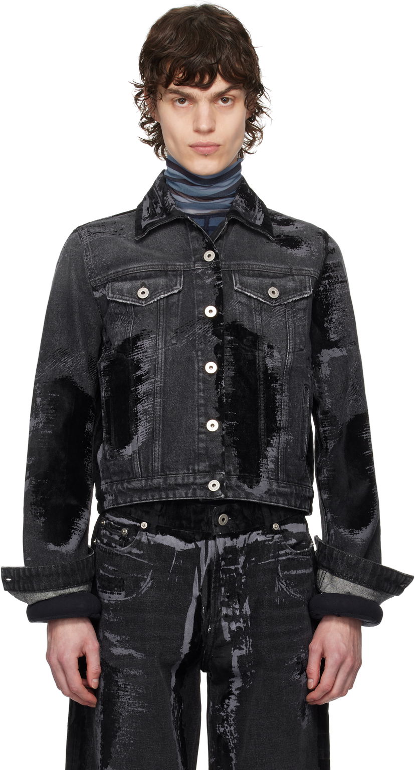 Bomber jakna Jean Paul Gaultier Jean Paul Gaultier 'The Flocked' Denim Jacket Črna | 25/33-F-VE094-D016-06