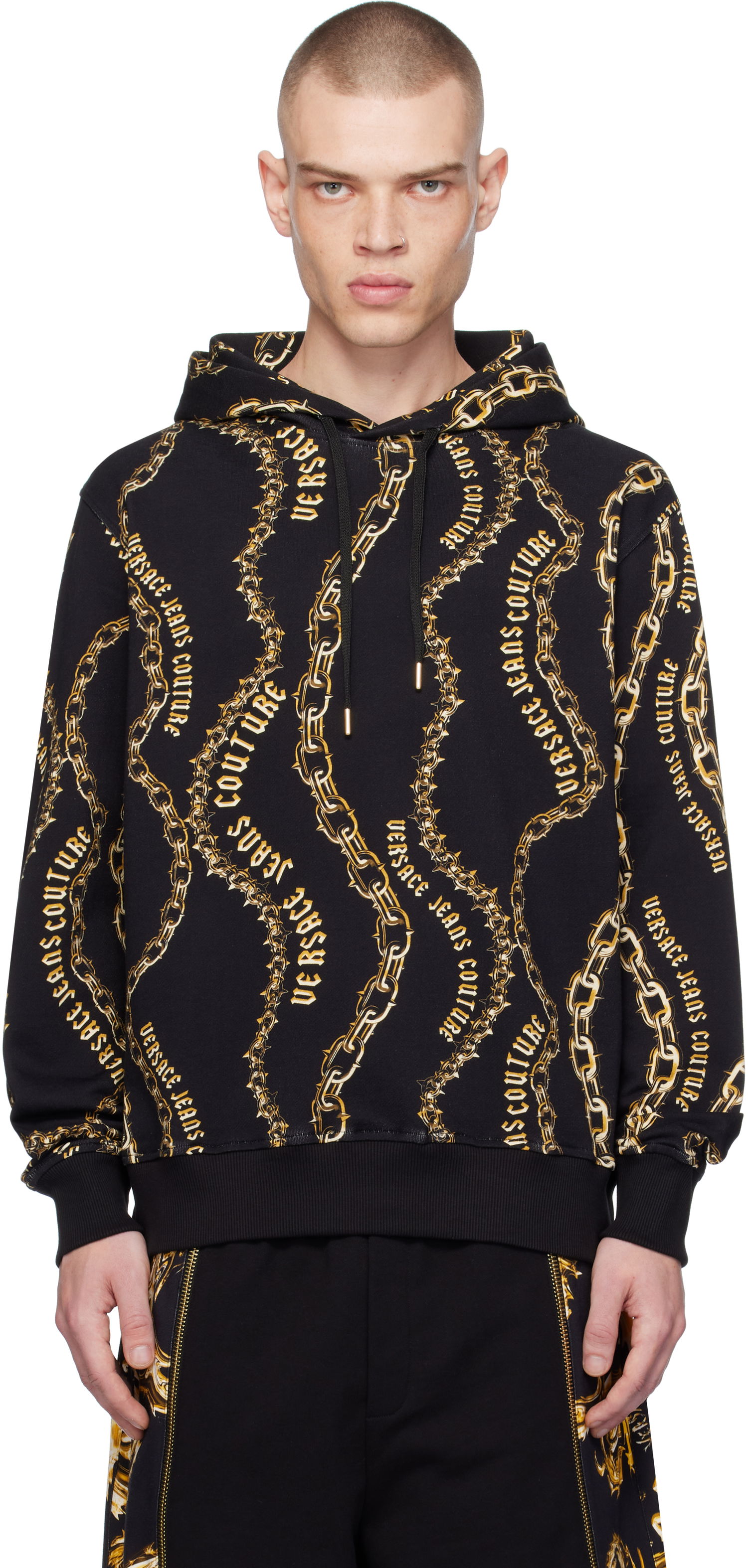 Pulover Versace Chain Couture Print Hoodie Črna | E77GAI3H0_EFS160, 0