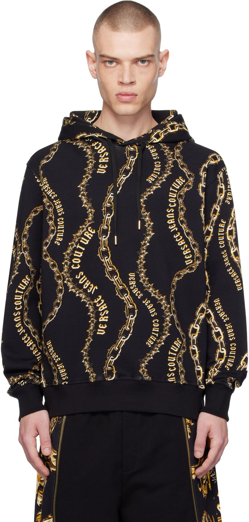 Pulover Versace Chain Couture Print Hoodie Črna | E77GAI3H0_EFS160