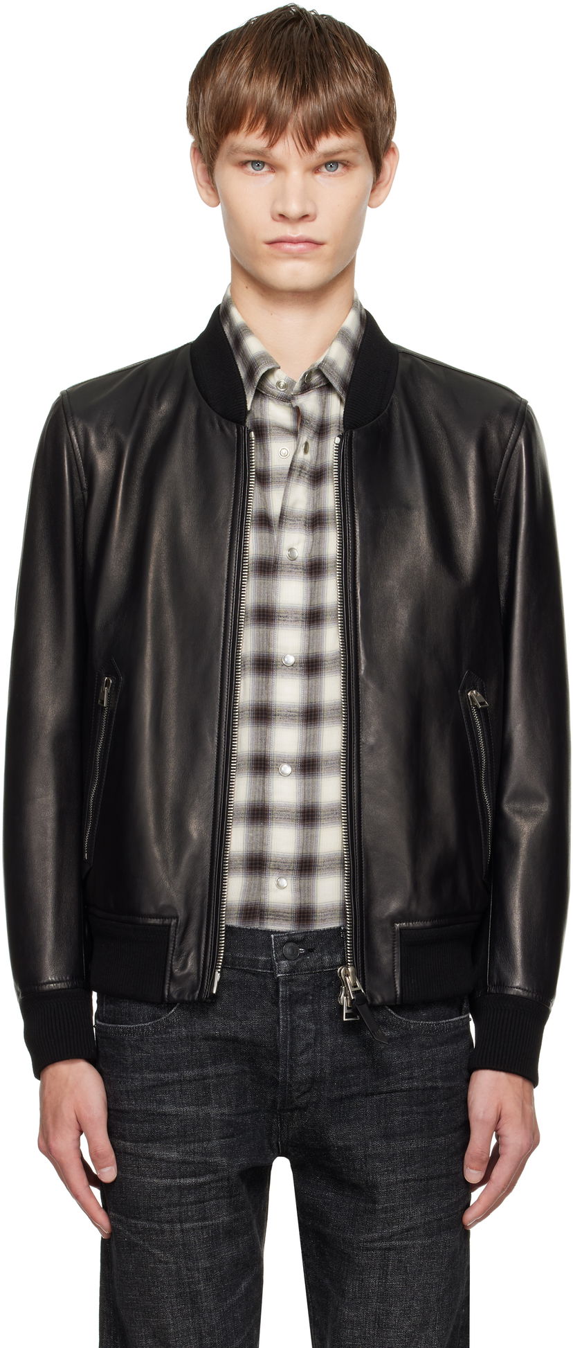 Bomber jakna Tom Ford TOM FORD Shiny Nappa Plonge Leather Bomber Jacket Črna | LBS029-LMN029