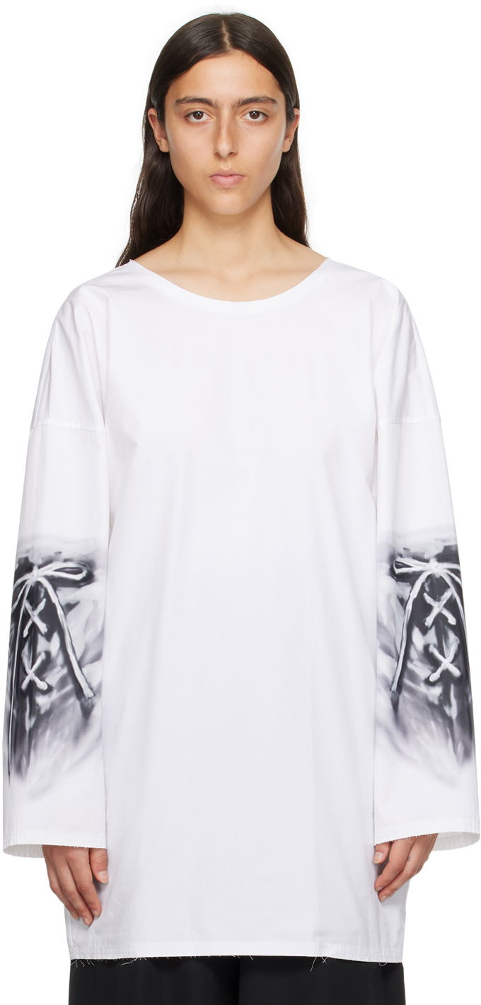 Majica We11done Raw Edge Graphic Long Sleeve T-Shirt Bela | WD-SH3-23-185-U-WH, 0