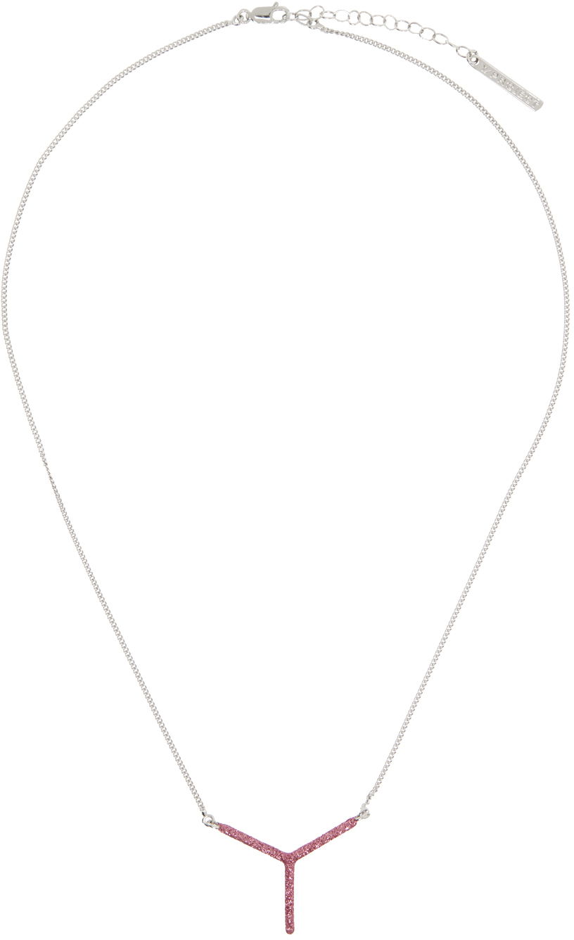 Ogrlica Y/PROJECT Silver & Pink Mini Y Necklace Kovinski | 640NE001