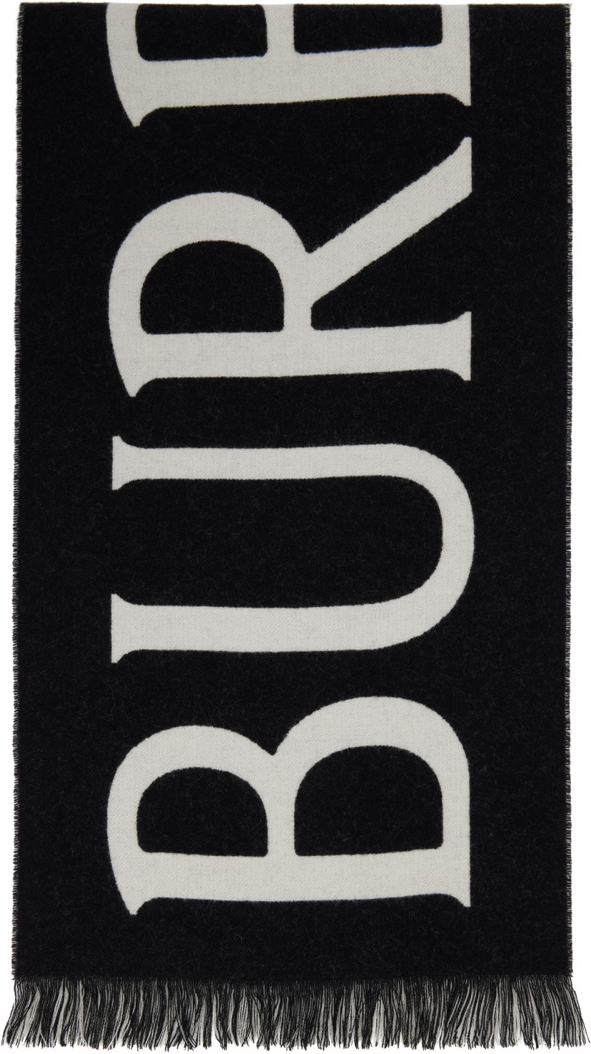 Šala Burberry Burberry Text Wool Scarf Črna | 8109563