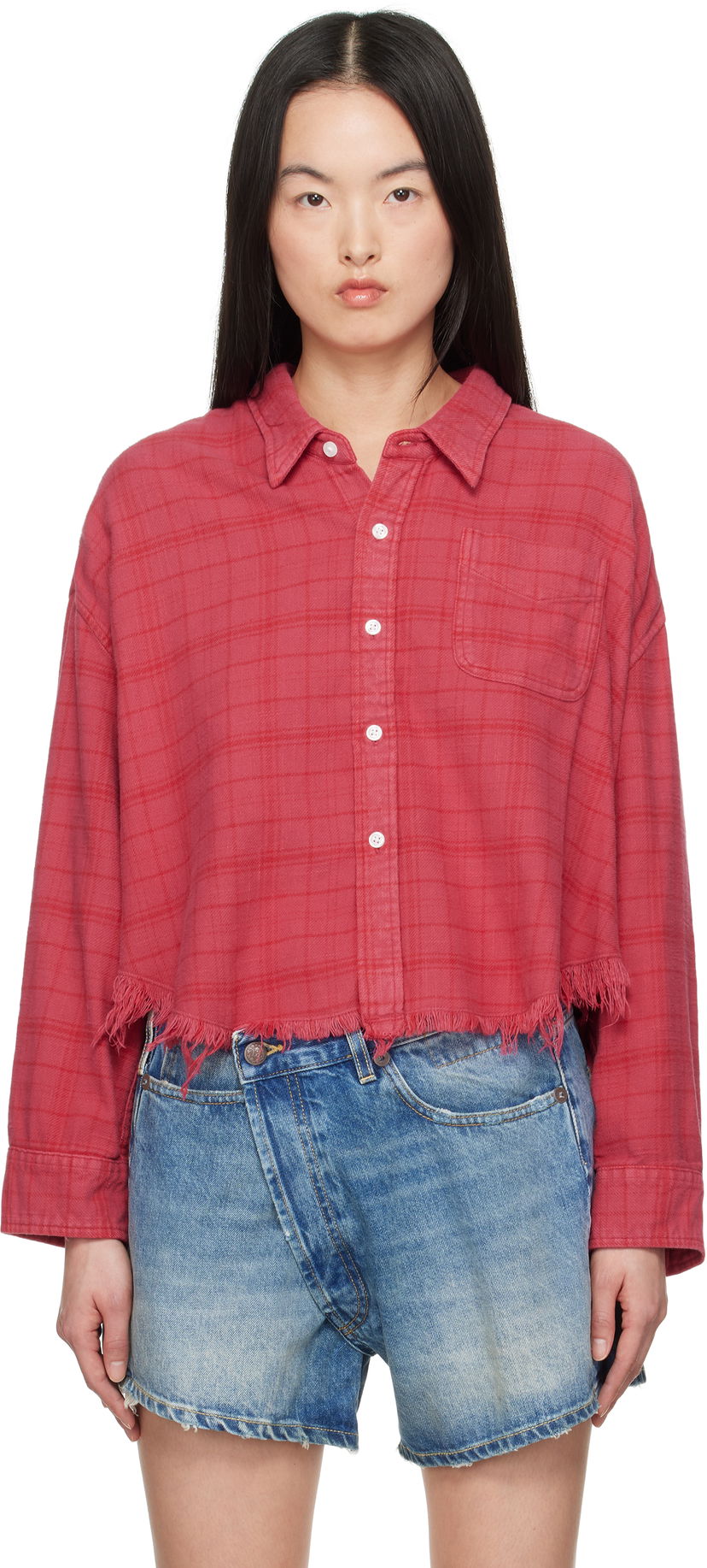 Srajce R13 R13 Drop Neck Cropped Shirt Rdeča | R13WR150-R505B