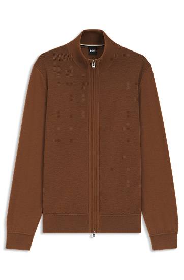 Pleteni pulover BOSS Virgin Wool Zip-Up Cardigan Rjava | 50543153