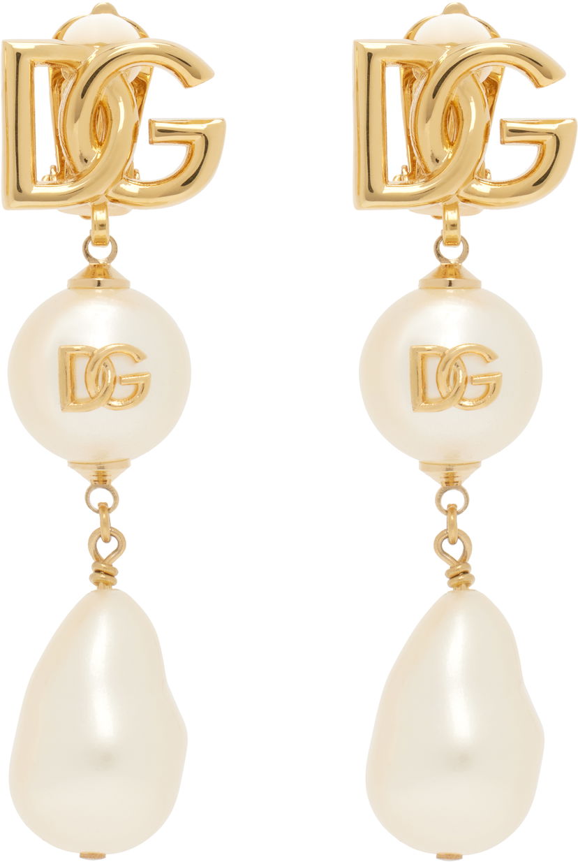 Uhani Dolce & Gabbana Dolce&Gabbana 'DG' Logo Clip-on Pearl Earrings Kovinski | WER2Y2 W1111