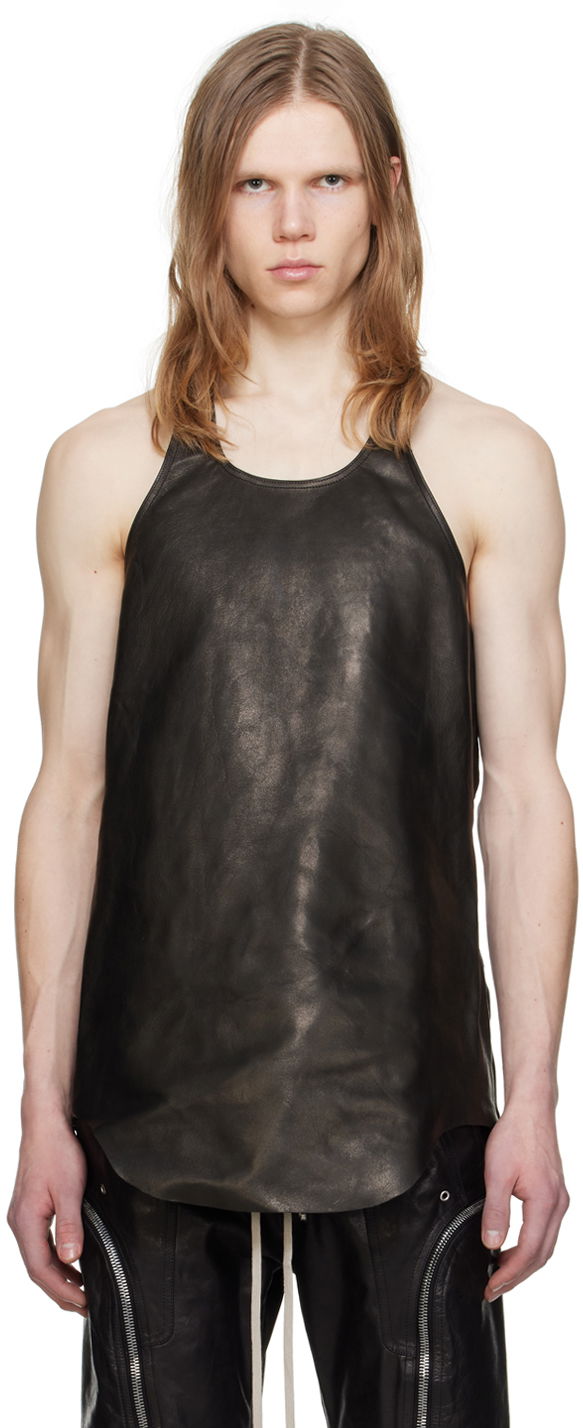 Majica brez rokavov Rick Owens Scoop Neck Leather Tank Top Črna | RU01D3191 LNV