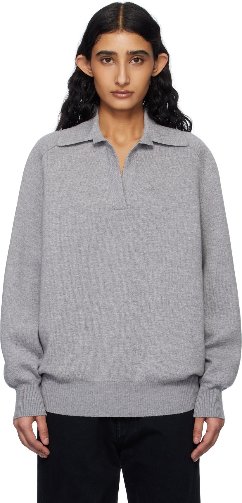 Pleteni pulover Khaite Khaite Jonas Cashmere Polo Sweater Siva | 9666727