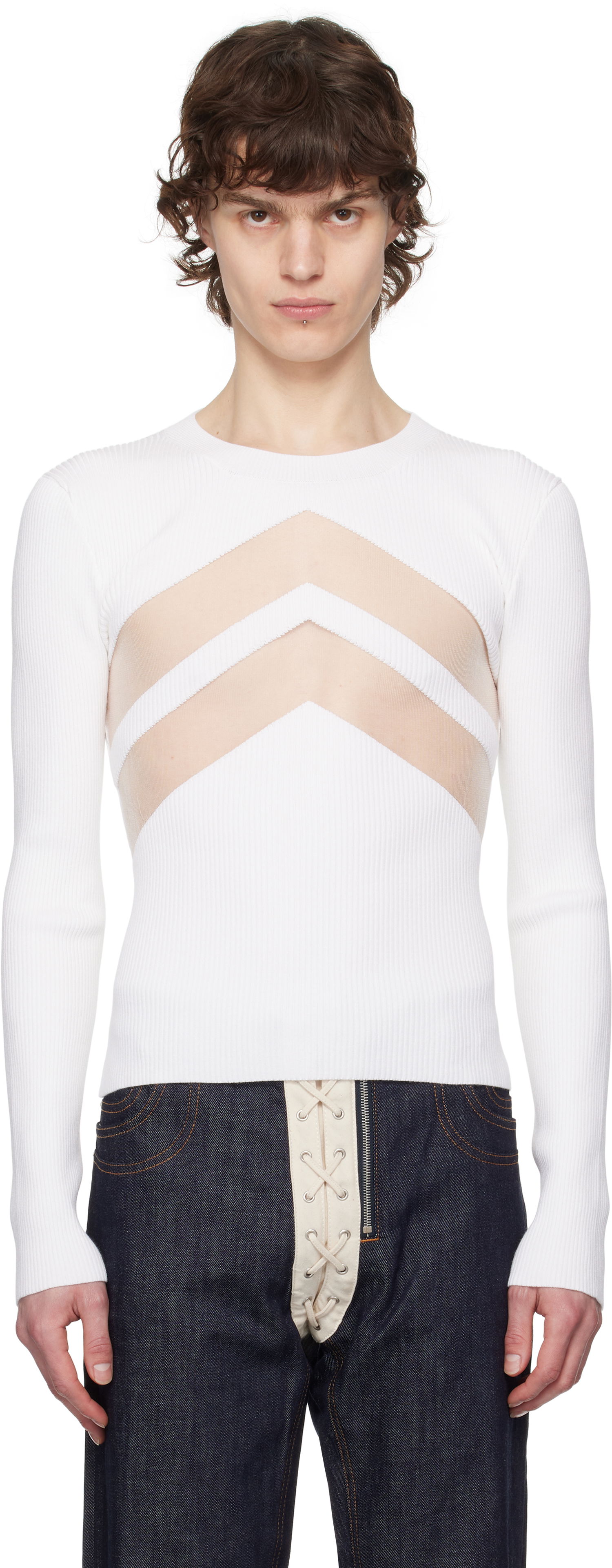 Pleteni pulover Jean Paul Gaultier Jean Paul Gaultier 'The Chevrons' Ribbed Sweater Bela | 25/33-F-TO265-M085-01, 0