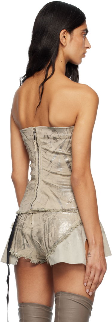 Krop-top Rick Owens Rick Owens DRKSHDW Concordians Strapless Metallic Bustier Denim Top Bež | DS02E7129 SDPF, 2
