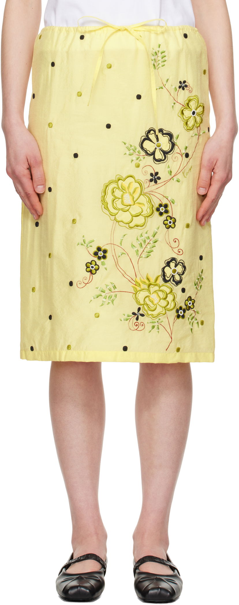 Krila KENZO Kenzo Paris 'KENZO Peonies' Embroidered Straight Midi Skirt Rumena | FF52JU3029CD