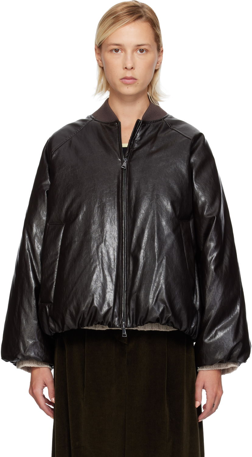 Puhovka Max Mara Potente Faux-Leather Down Jacket Rjava | 2525486042600