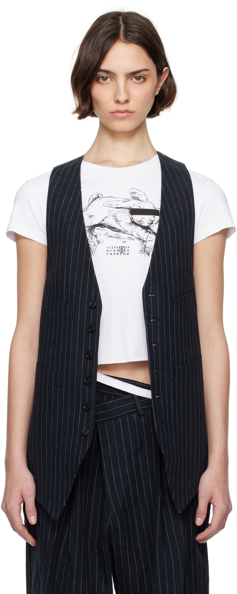 Telovnik R13 R13 Pinstripe Elongated Vest Mornarica | R13WR400-R513A