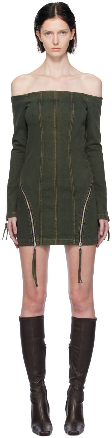 Obleke Blumarine Off-The-Shoulder Denim Minidress Zelena | A344J036A