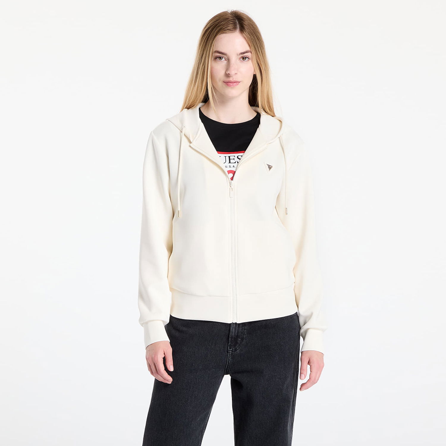 Pulover GUESS GUESS Olympe Full Zip Hoodie Bela | V4YQ06KCAY2-G6K5, 0