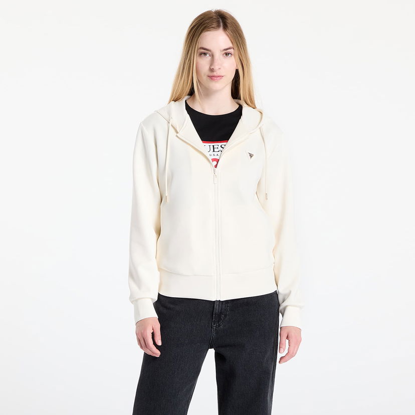 Pulover GUESS GUESS Olympe Full Zip Hoodie Bela | V4YQ06KCAY2-G6K5