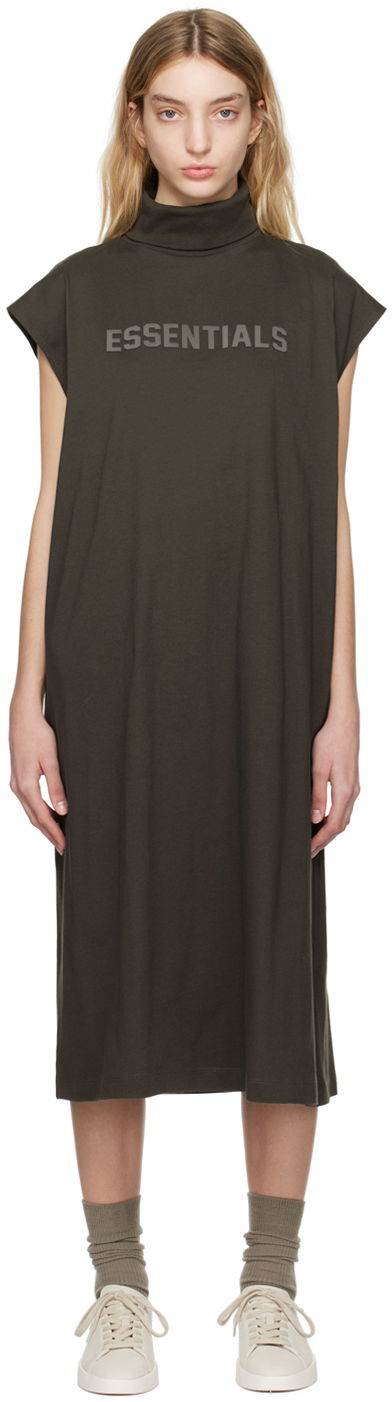 Obleke Fear of God ESSENTIALS Sleeveless Turtleneck Midi Dress Rjava | 125BT225030FW