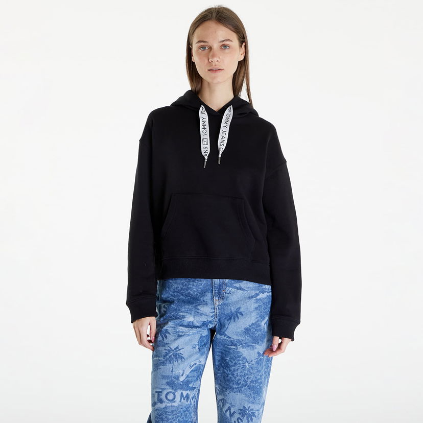 Pulover Tommy Hilfiger Boxy Logo Drawcor Hoodie Črna | DW0DW17794 BDS