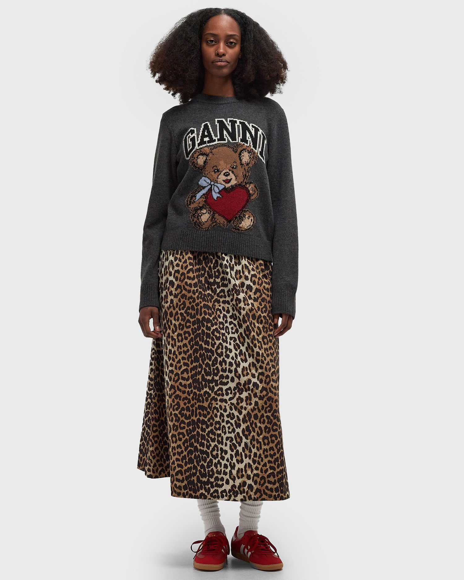 Pleteni pulover GANNI Wool Blend Sweater With Graphic Print Siva | K2370-084, 1