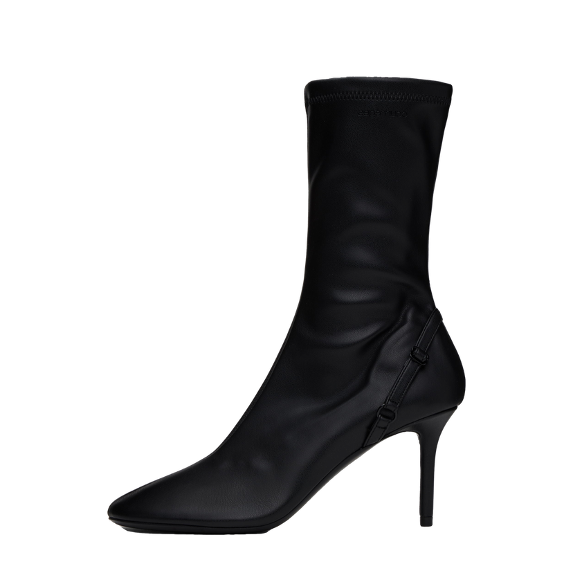 Superge in čevlji Courrèges Stretch Faux Leather Ankle Boots with Oblique Detail Črna | 424SAB030PL0128