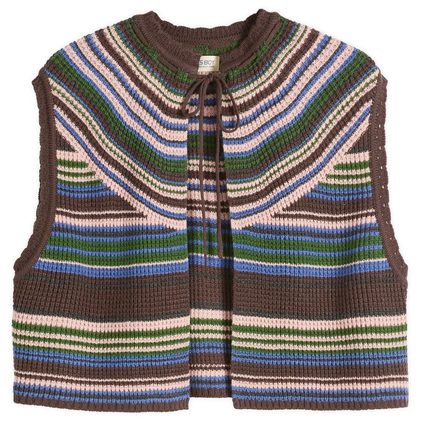 Telovnik BEAMS Beams Boy Multi Stripe Knit Vest Rjava | 1305-0149-126-28