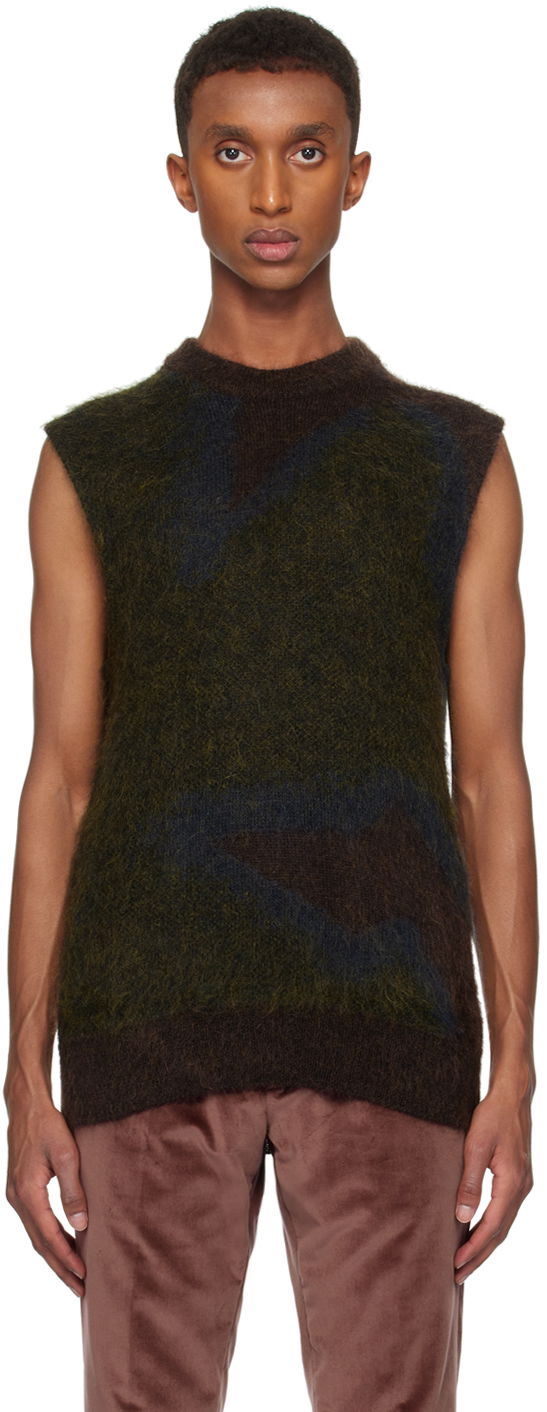Pleteni pulover Paul Smith Paul Smith Photogram Leaves Sleeveless Sweater Rjava | M1R-928Y-N02512-73