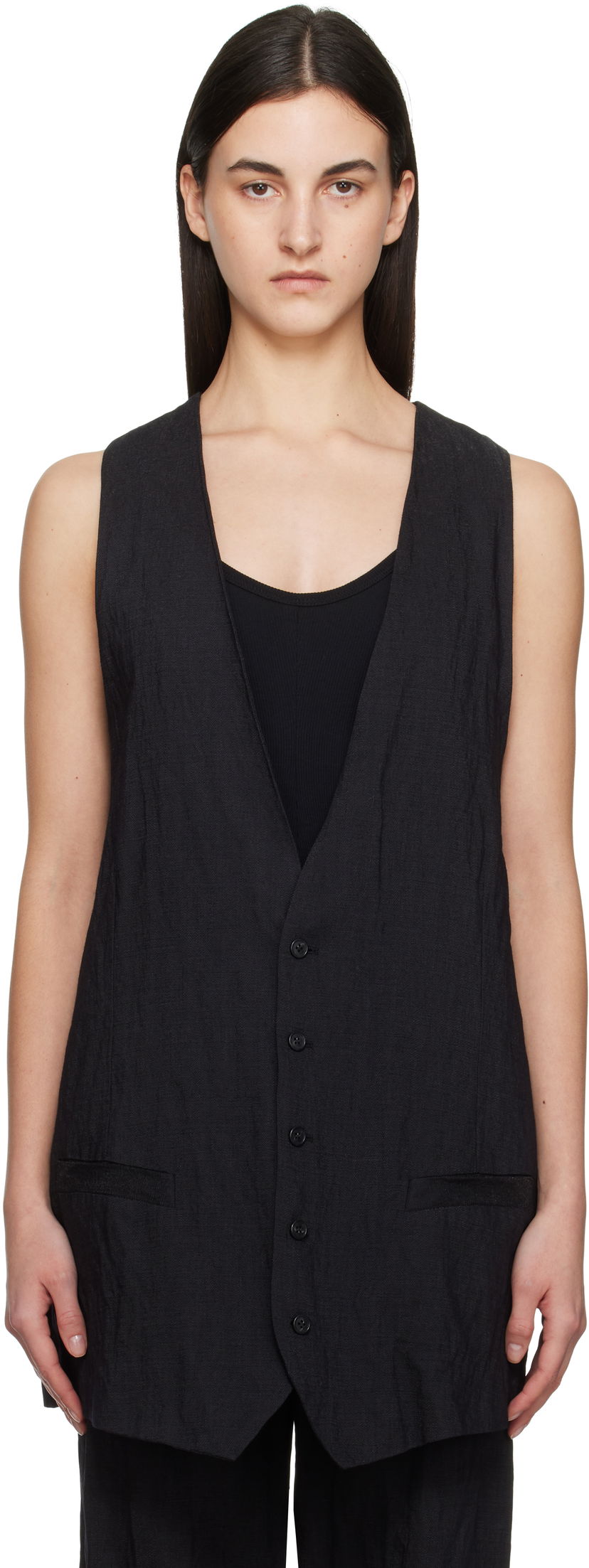 Telovnik Maison Margiela MM6 Maison Margiela Crinkled Tailoring Vest Črna | S52FB0093 M35253